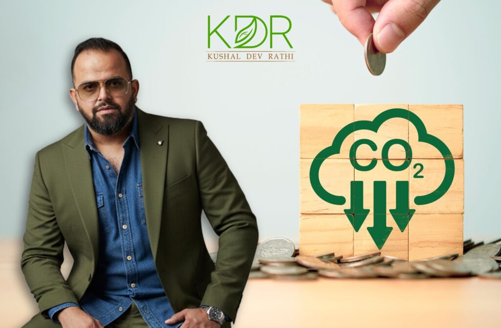 Kushal Dev Rathi explaining carbon credit investment India opportunities and CO2 reduction concept.