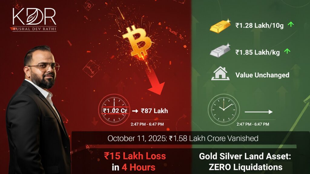 October 11 2025 crypto crash Bitcoin lost 15 lakh while gold silver land asset protected gold 1.28 lakh silver 1.85 lakh stable