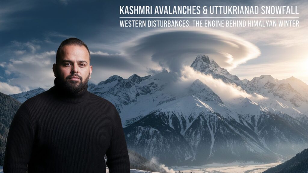 Kashmir avalanches and Uttarakhand snowfall showing heavy snow cover in the Himalayas, highlighting changing winter patterns and climate-driven risks.