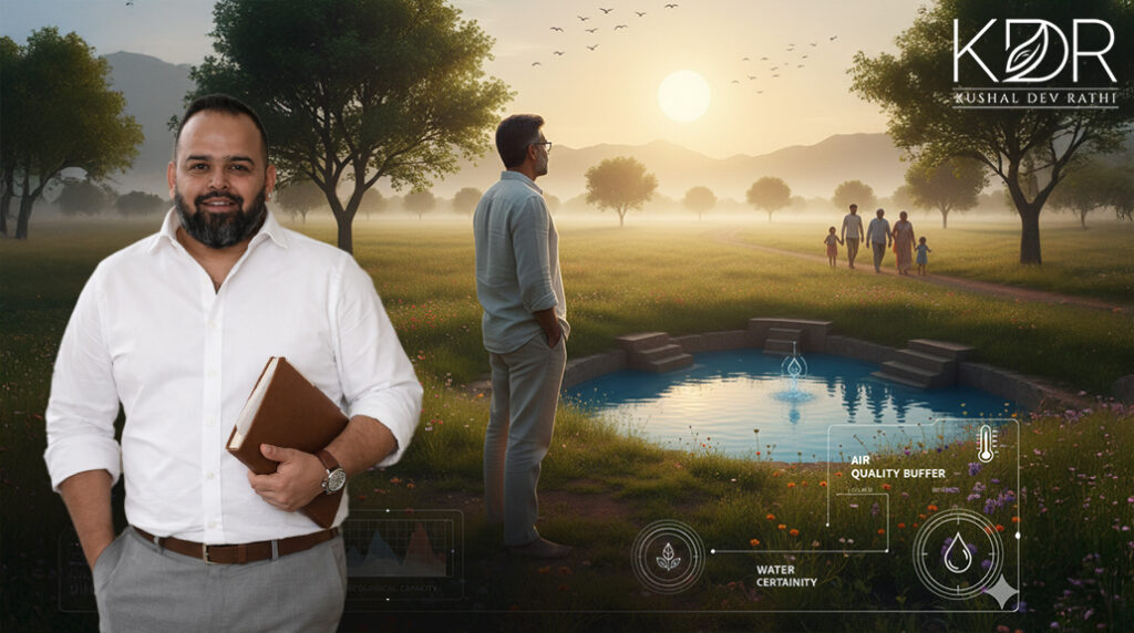 Land as Resilience framework showing healthy landscape, trees, water security and climate-smart land investment approach in India 2026