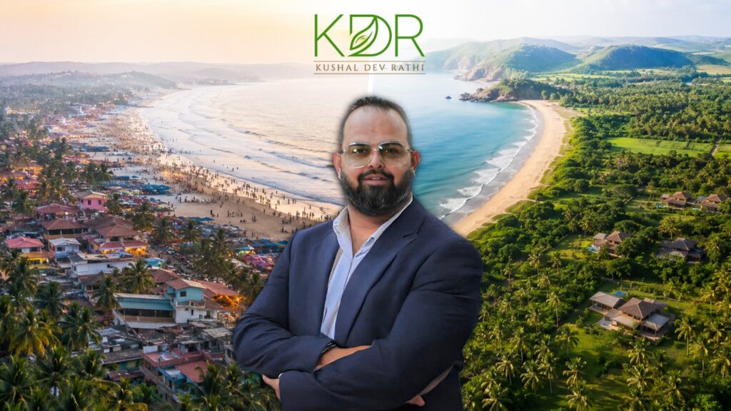 Panoramic view of the Konkan coastline showcasing pristine beaches, lush greenery, coastal vegetation, and a serene low-density living environment, representing the sustainable coastal lifestyle explored in the Vengurla vs Goa comparison.